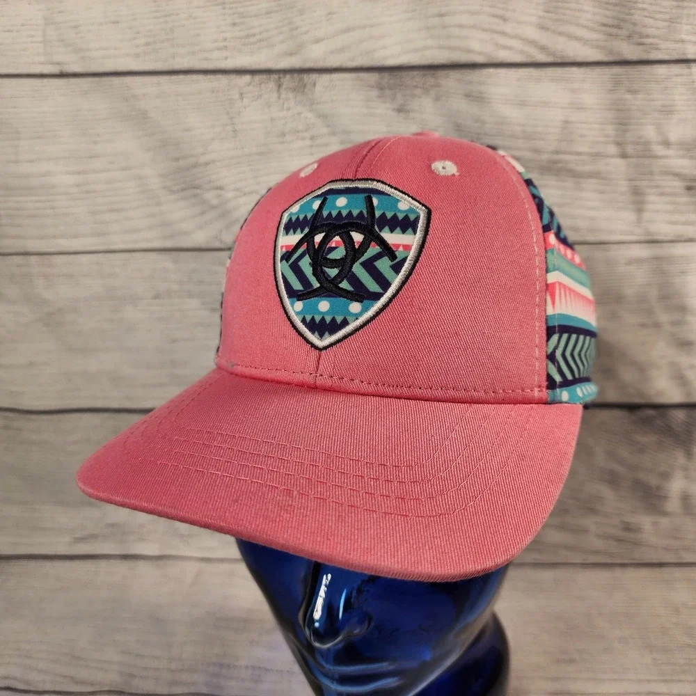 Ariat Youth Pink Southwestern Geometric Snapback Trucker Hat Embroidered Logo
